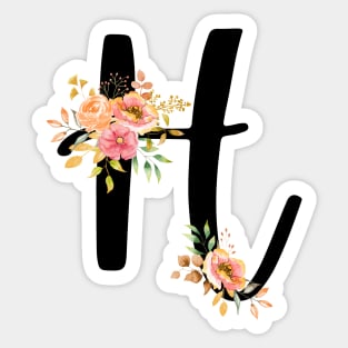 Letter H With Watercolor Floral Wreath Sticker